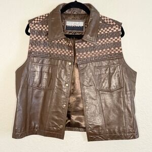 VTG Saguaro Large Leather Woven Vest Western Country Rugged Cabin Heritage